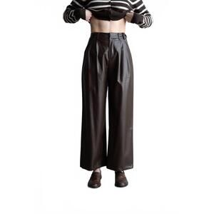 NEW ELLE GREY faux leather straight pants in brown